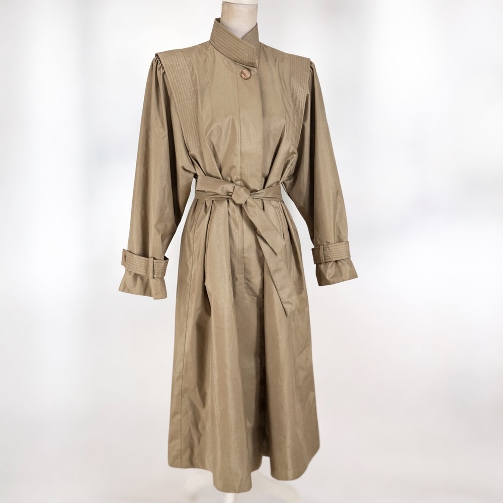Cambridge Vintage Trench Coat Womens‎ 12 Petite Sage Green Belted Lined 80s